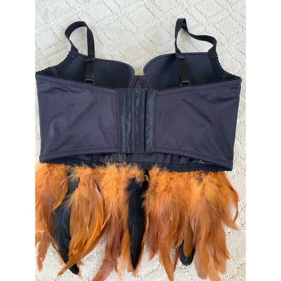 Bebe Women’s Bustier Bra Top Aubrey Brown Feathers Jeweled Size XS - Picture 3 of 4